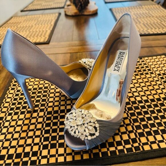 Badgley Mischka Desi Peep Toe Pump Heels Blue Haze Size 6 – Old Hollywood Glam - Picture 5 of 14